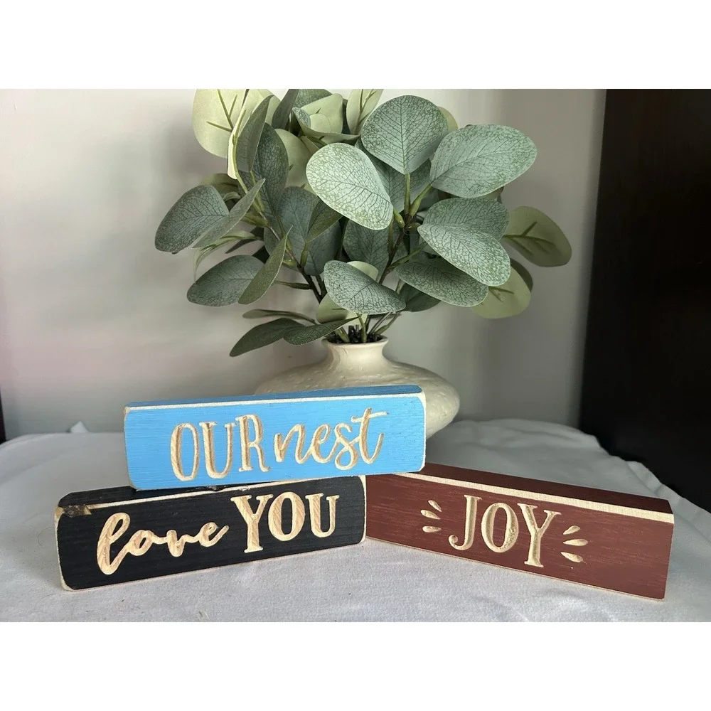 3- Wood Block Inspirational Words Table/Shelf Farmhouse Decor WD15
